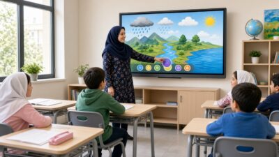 تجهیزات هوشمند سازی مدارس: نمایشگر لمسی در کلاس درس
